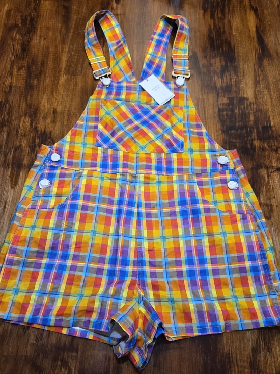 WeWoreWhat Pants - We Wore What Women's M Rainbow Overalls Short Romper Colorful Plaid Bold New
